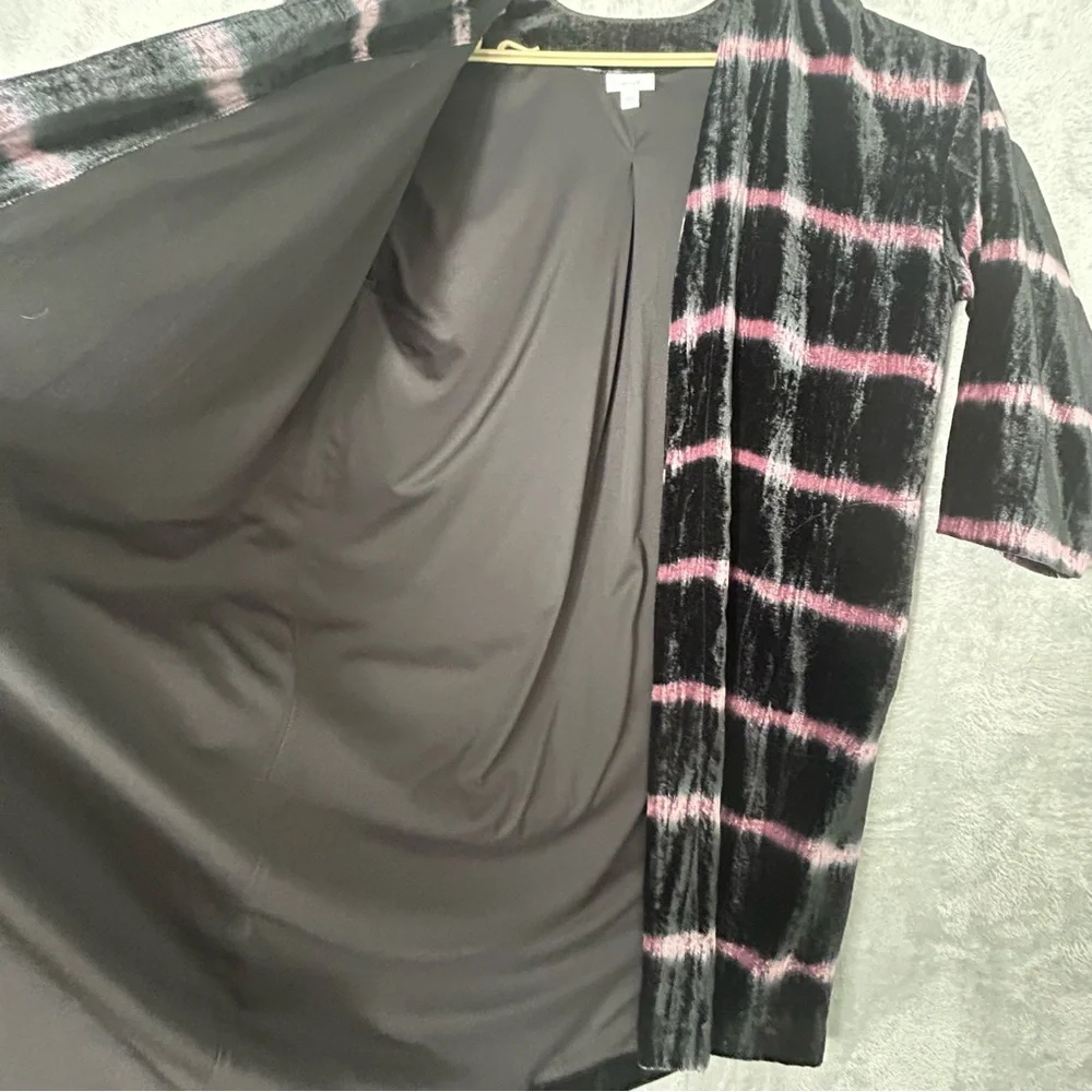 Pure‎ Jill J Jill Long Cardigan Duster Womens Medium Velvet Open Striped Pockets